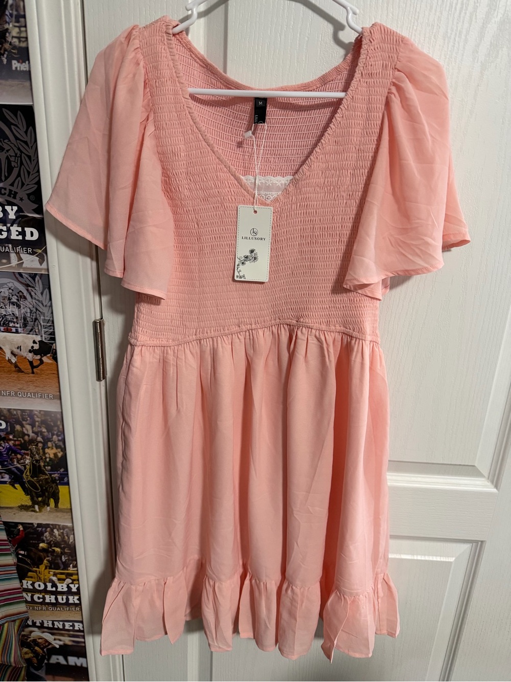 Smocked V-Neck Casual Dress in Soft Pink